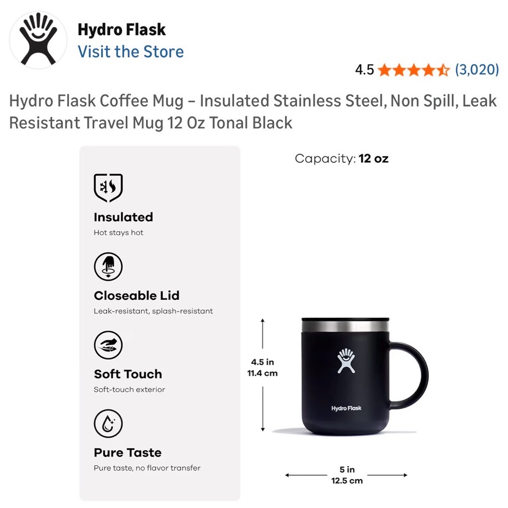 Hydro Flask 12oz Coffee Mug - Matte Black | Perfect for Remote Work! - Picture 5 of 5